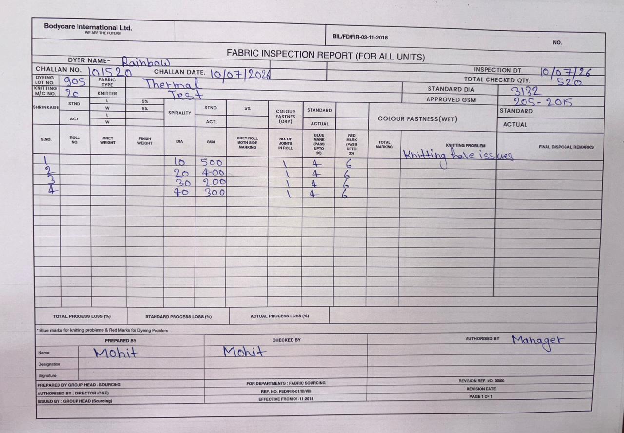 Captured inspection document