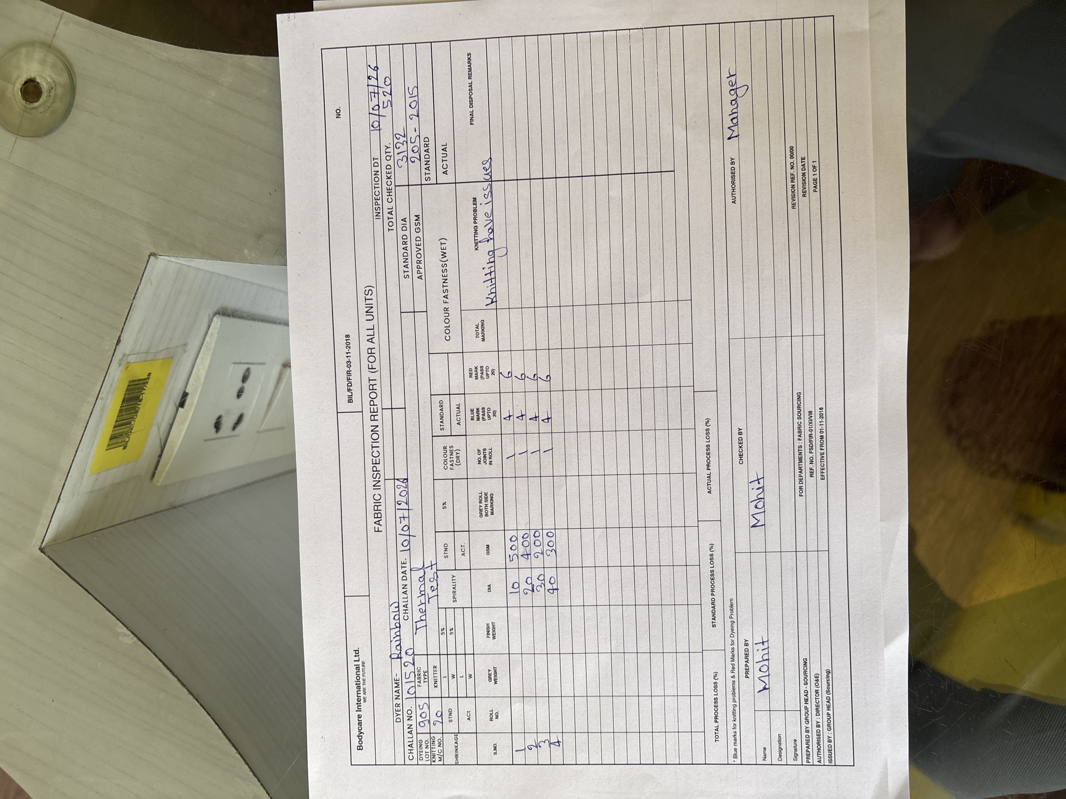 Captured inspection document